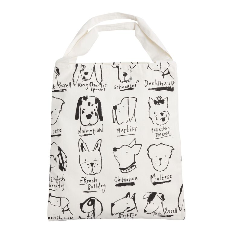 Black And White Illustrated Dogs Canvas Tote Bag image number 1