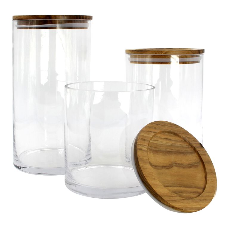 Glass Food Storage Canister With Acacia Wood Lid image number 1