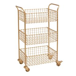Antonia Gold Wire Basket 3 Tier Rolling Cart