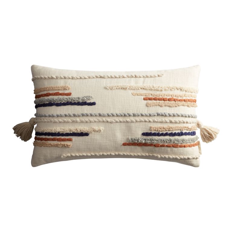 Ivory Tufted Lines Lumbar Pillow image number 1