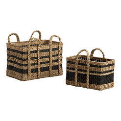 Dita Rectangular Black And Natural Striped Woven Basket
