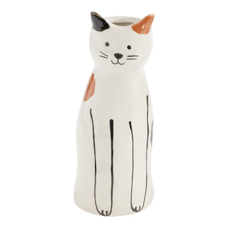 White Multicolor Ceramic Cat Vase image number 1