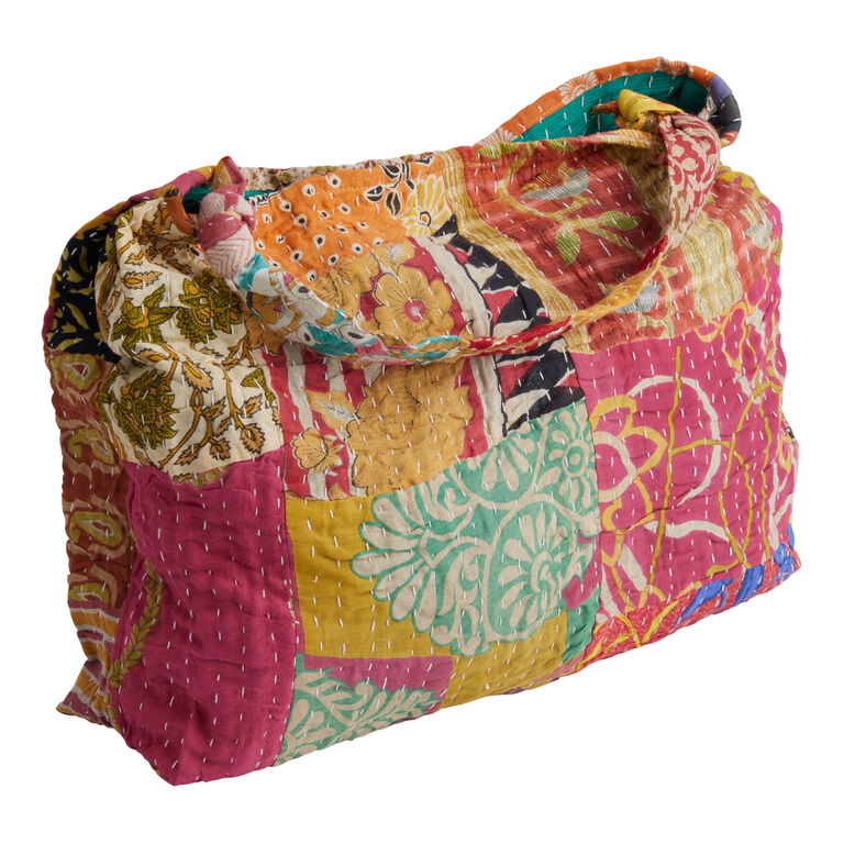 Multicolor Patchwork Kantha Upcycled Hobo Bag image number 1