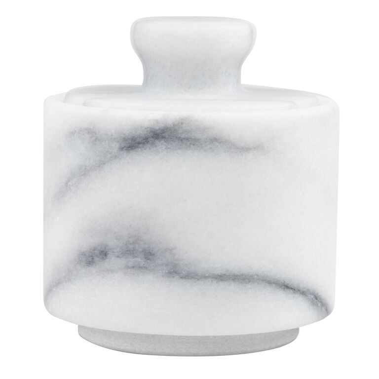 White Marble Salt Cellar with Lid image number 1