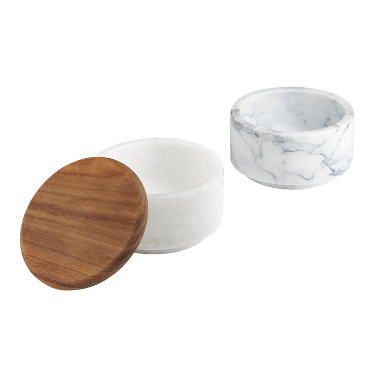 Gray and White Marble Two Tier Stacking Salt Cellar image number 2