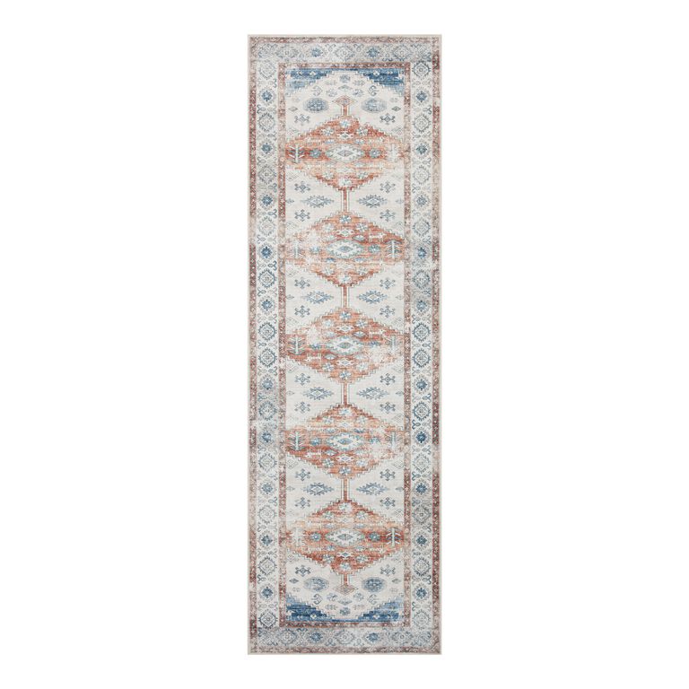 Niko Blue and Rust Distressed Washable Area Rug image number 3
