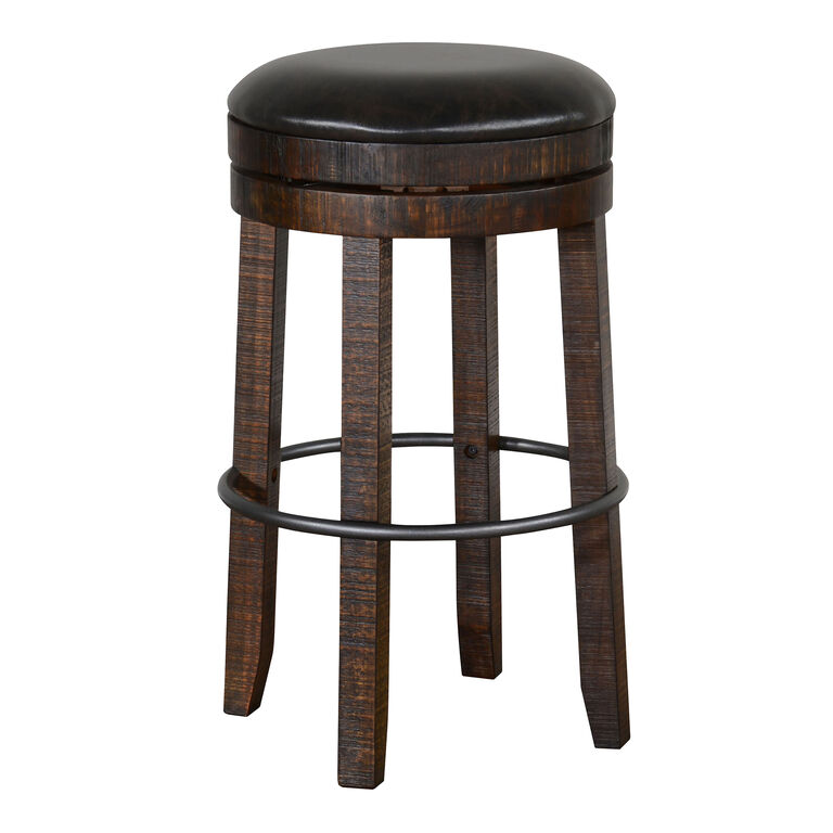 Hawes Mahogany And Metal Backless Swivel Barstool image number 1