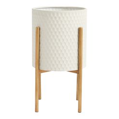 White Textured Honeycomb Planter With Gold Stand