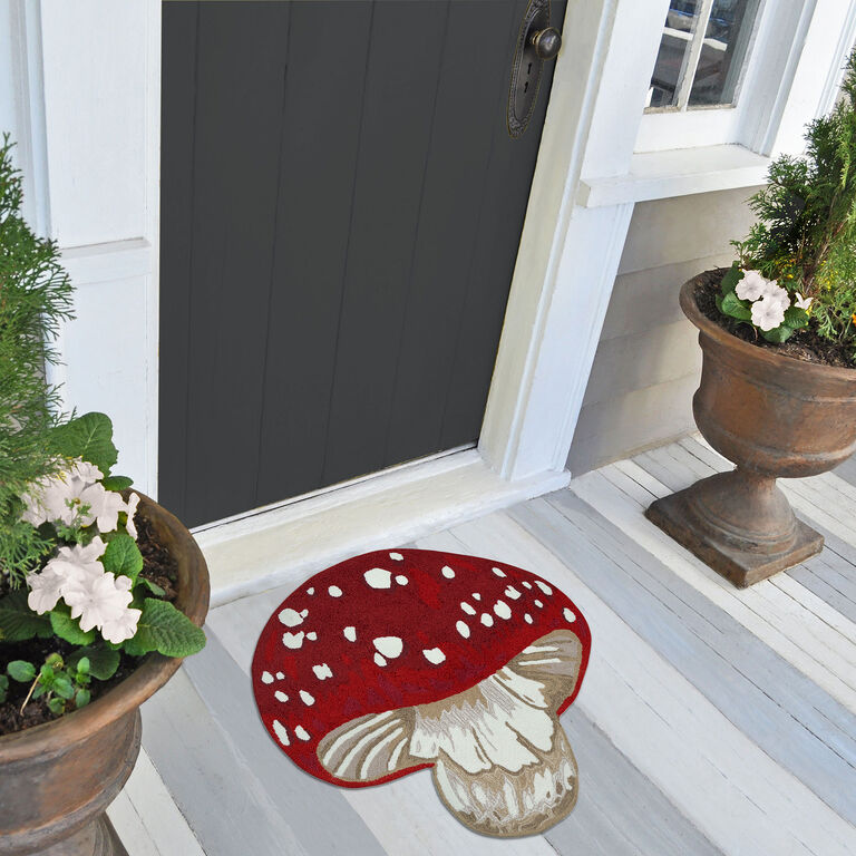 Red and White Mushroom Indoor Outdoor Rug image number 2