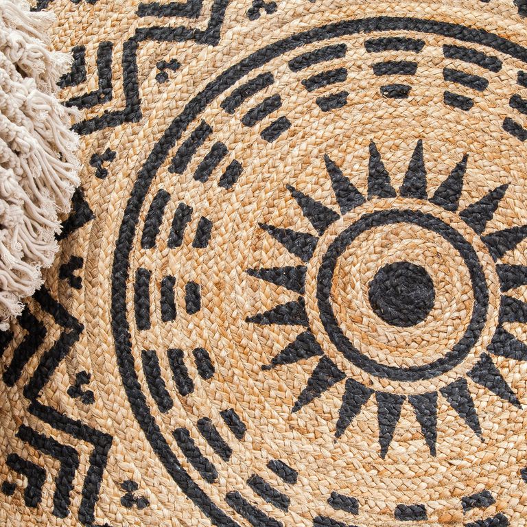 Round Natural and Black Jute Cortez Area Rug image number 3