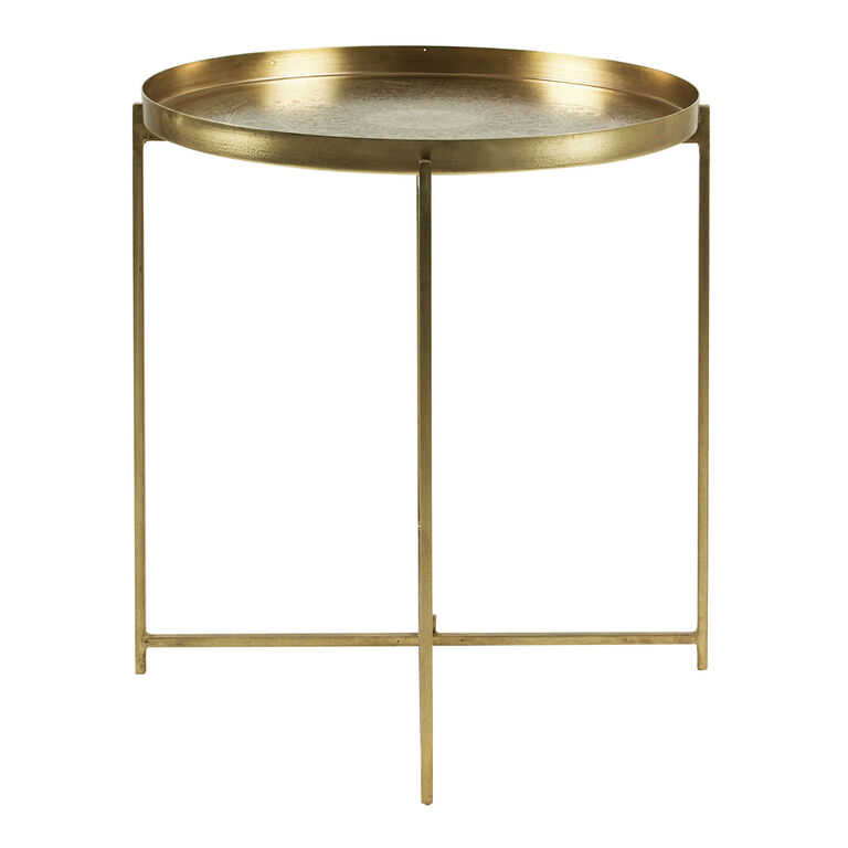 Lillie Round Gold Etched Tray Top Folding Side Table image number 1