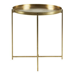 Lillie Round Gold Etched Tray Top Folding Side Table