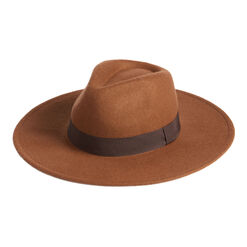 Cognac Brown Wool Rancher Hat With Ribbon Trim