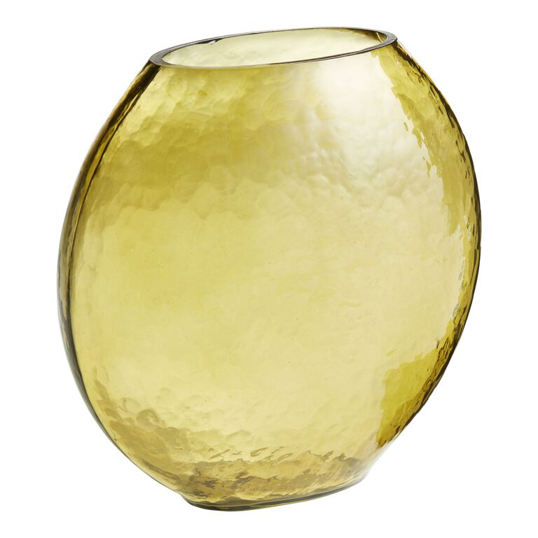 Olive Green Hammered Blown Glass Vase image number 1