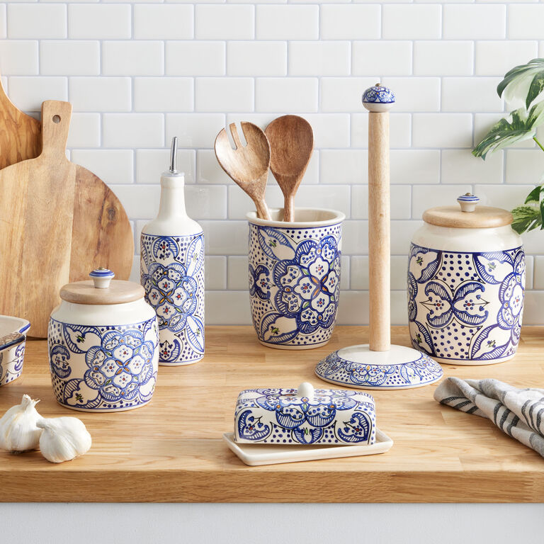 Tunis White and Blue Ceramic Baking Dish image number 2