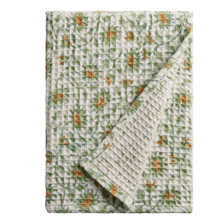 Yellow Flower Block Print Waffle Weave Towel Collection image number 2