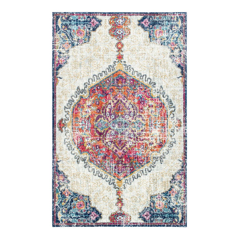 Maria Ivory and Red Medallion Area Rug image number 1