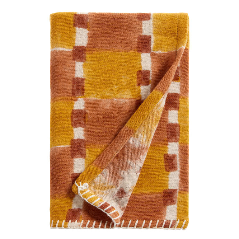 Daphne Rust And Mustard Square Block Print Hand Towel image number 1