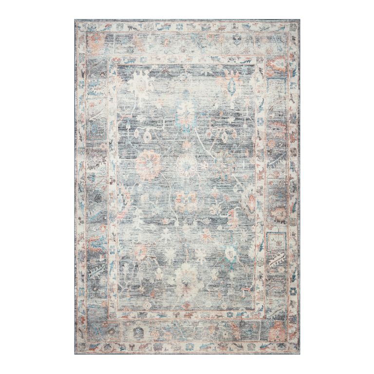 Zoe Gray Floral Distressed Persian Style Area Rug image number 1