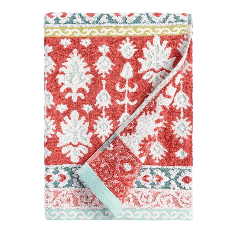 Miriam Coral And Aqua Ikat Towel Collection image number 2