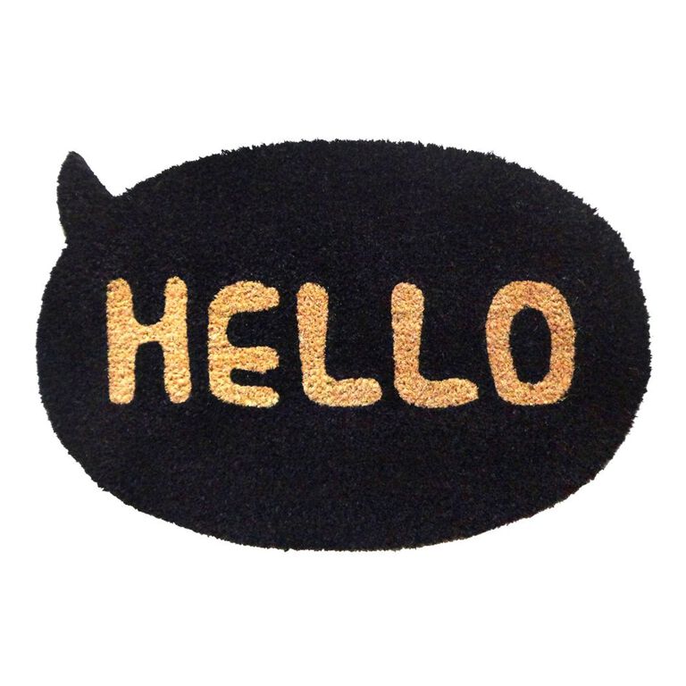 Oval Black Hello Coir Doormat image number 1