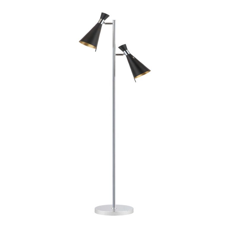 Efisio Chrome, Black And Gold Adjustable 2 Light Floor Lamp image number 1