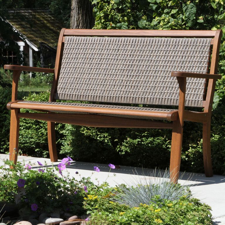 Galena Gray All Weather Wicker and Wood Outdoor Bench image number 3