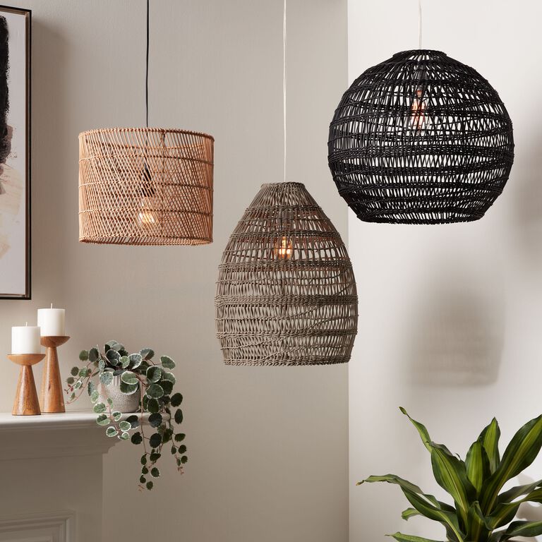 Wavy Open Weave Rattan Drum Table Lamp Shade image number 2