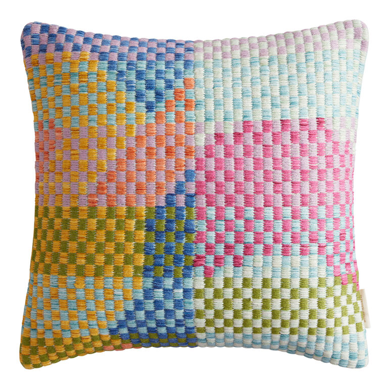 Multicolor Abstract Check Indoor Outdoor Throw Pillow image number 1