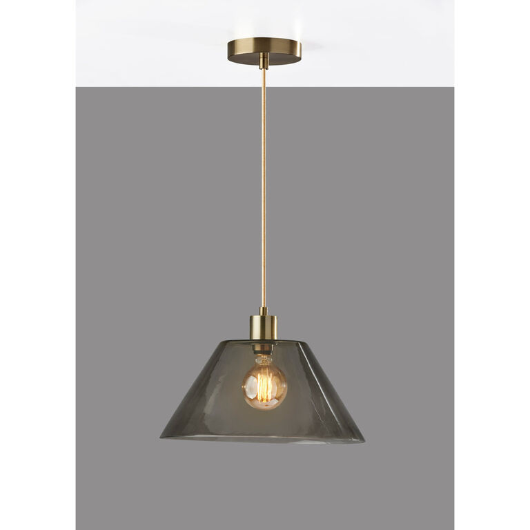 Lune Gray Smoked Glass Dome and Antique Brass Pendant Lamp image number 2