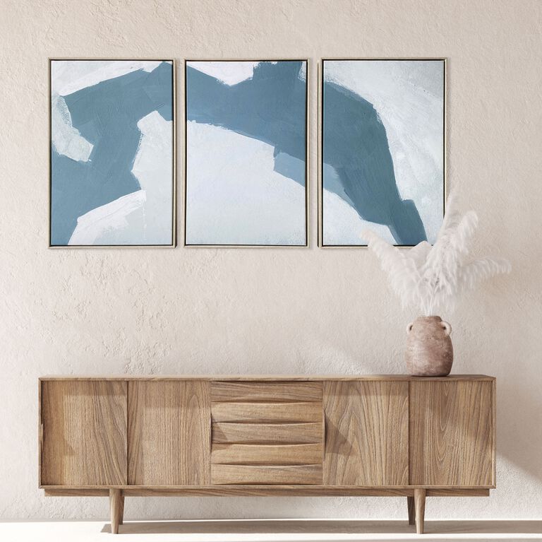 Blue Abstract Triptych Framed Canvas Wall Art 3 Piece image number 3