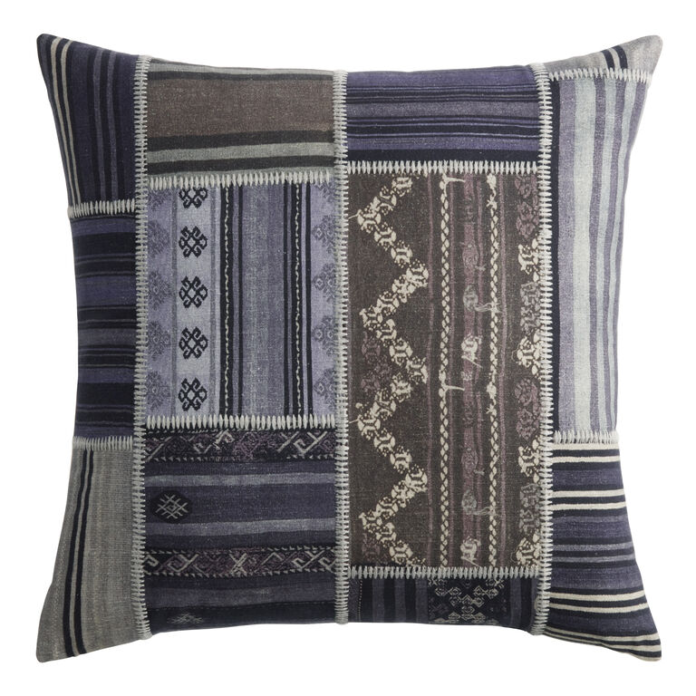 Blue and Gray Patchwork Printed Throw Pillow image number 1