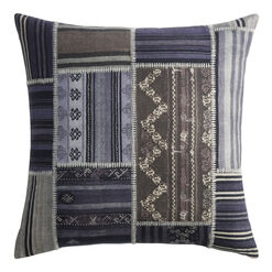 Blue and Gray Patchwork Printed Throw Pillow