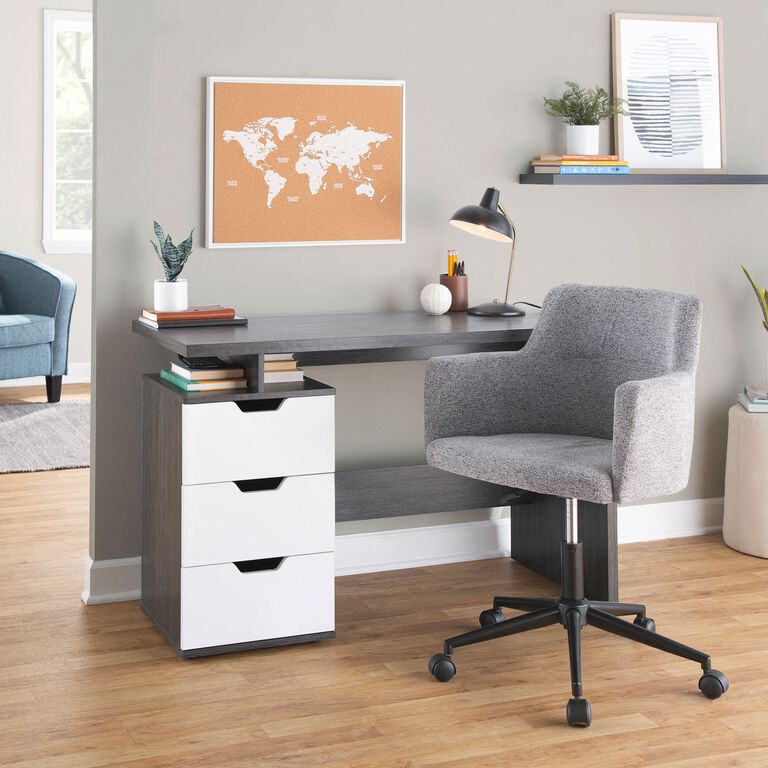 Geary Charcoal and White Wood Desk with Drawers image number 2