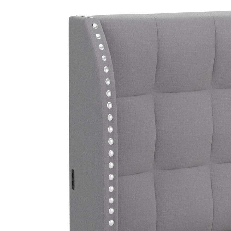 Hanford Gray Wingback Upholstered Platform Bed With USB Port image number 4