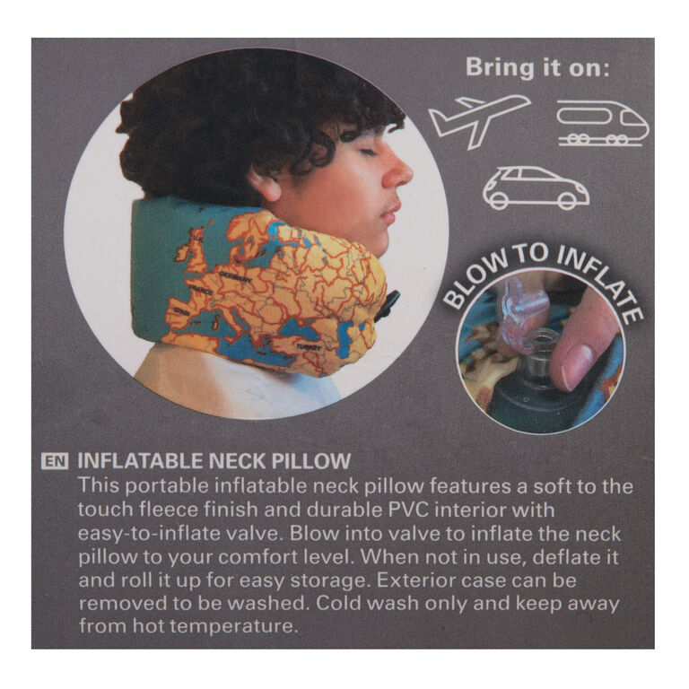 Kikkerland World Map Inflatable Neck Pillow image number 3