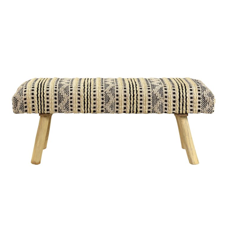 Black and Natural Wool Kilim Upholstered Bench image number 2