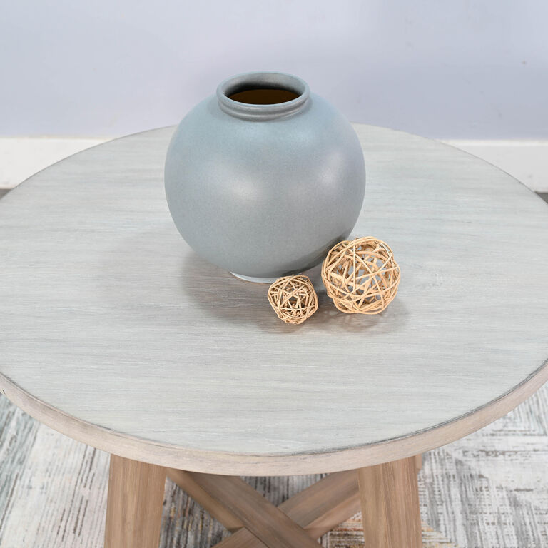 Lanyard Round Gray and Natural Wood Two Tone End Table image number 4