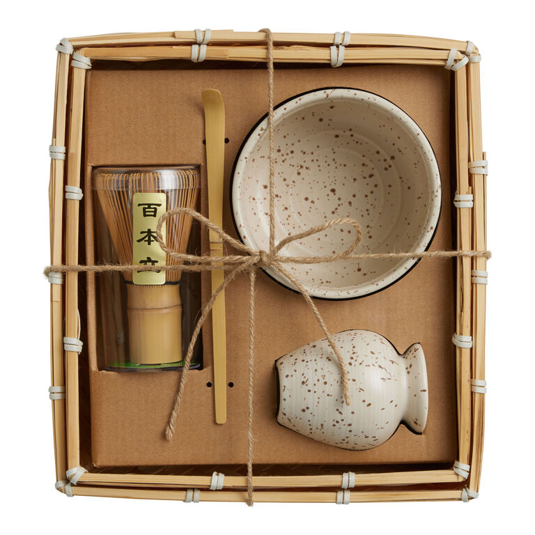 Speckled Ceramic Matcha Bowl and Whisk Tea Gift Set image number 3