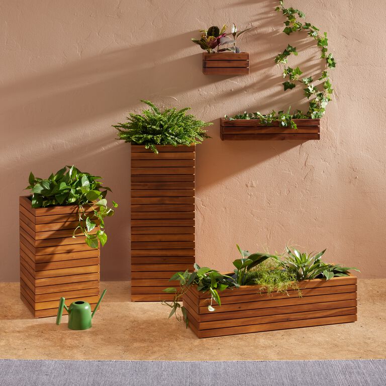 Alicante Wood And Metal Outdoor Wall Planter image number 2