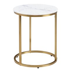Milan Round White Marble and Metal End Table