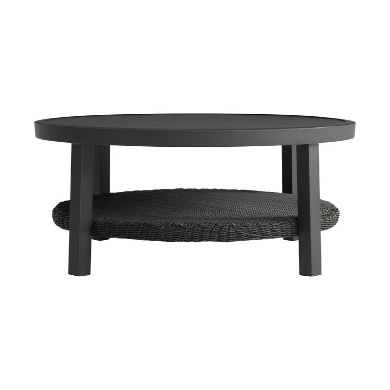 Rhodes Round Black Metal Outdoor Coffee Table with Shelf image number 3