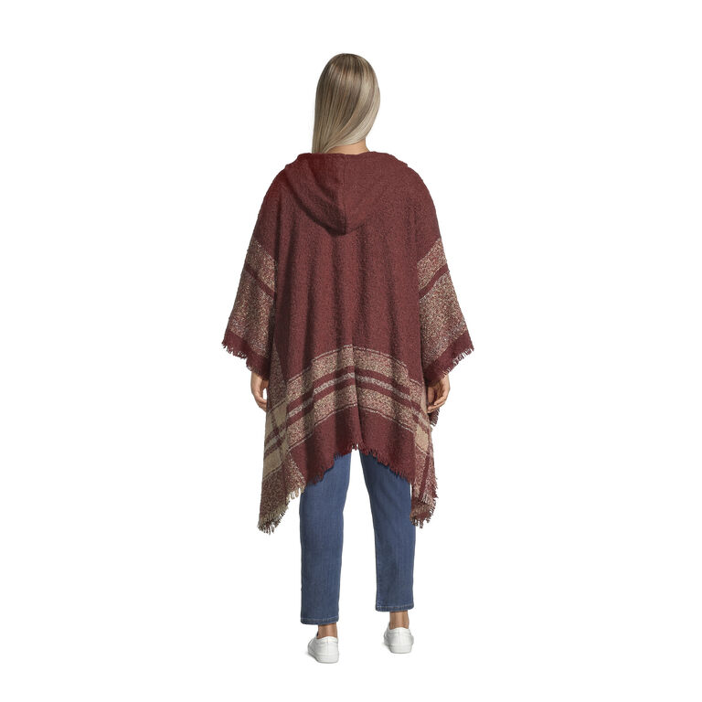 Wine Red And Ivory Plaid Hooded Wrap image number 2