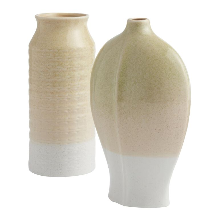 Tall Sage Green And White Ombre Ceramic Vase Collection image number 1