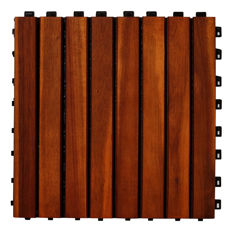 Acacia Wood 8-Slat Interlocking Deck Tiles, 10-Count image number 1