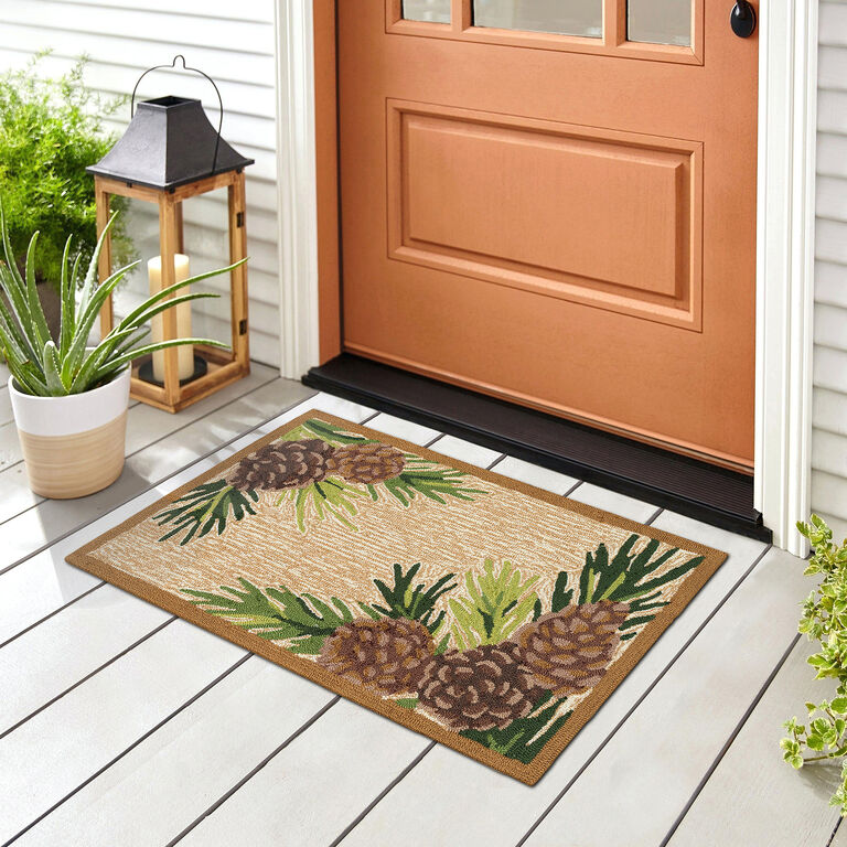 Brown Pinecones and Green Leaves Indoor Outdoor Rug image number 7