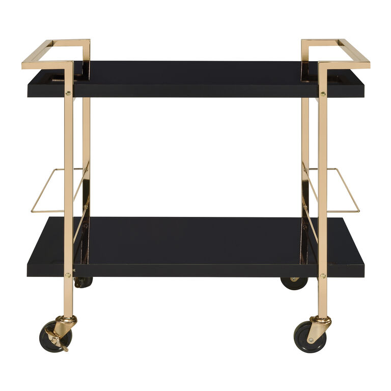Wades Glossy Wood and Gold Metal 2 Tier Bar Cart image number 2