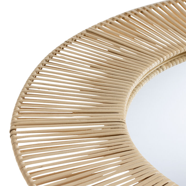 Round White Rattan Wrapped Wall Mirror image number 3