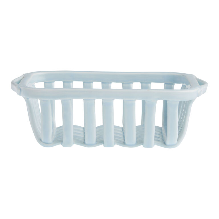 Medium Pale Blue Ceramic Basketweave Kitchen Basket image number 1