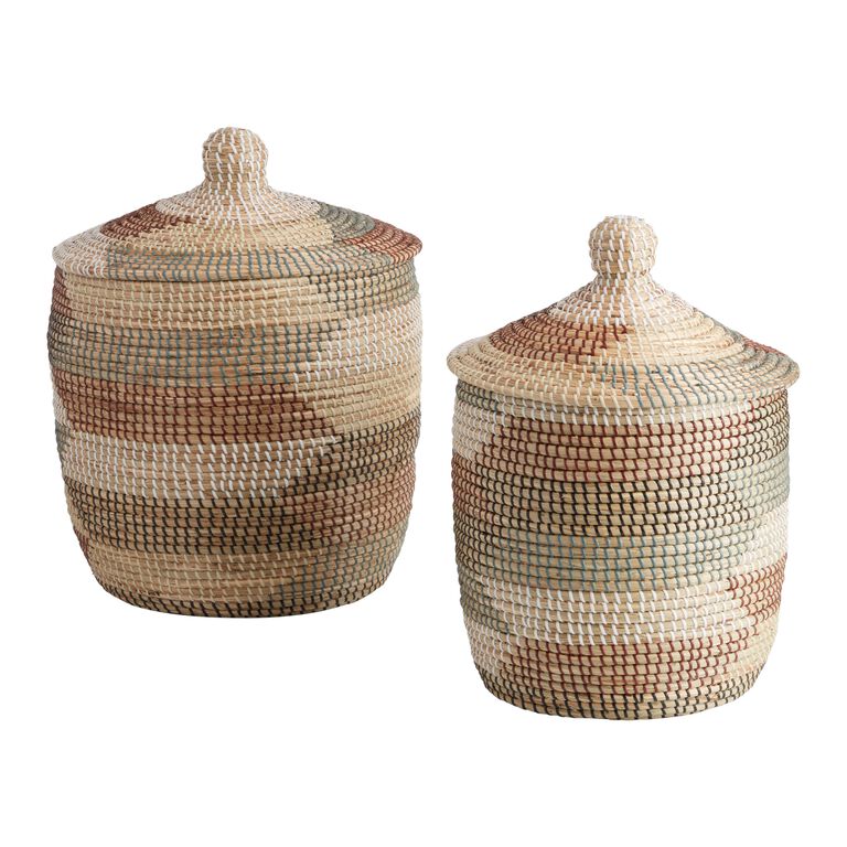 Arabella Multicolor Seagrass Basket with Lid image number 1